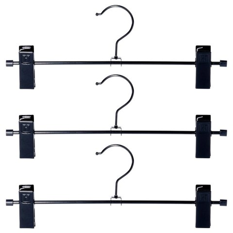 Wieszak na spodnie metalowy czarny z klipsami 3 szt.