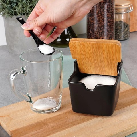Cukierniczka Cukiernica Z Pokrywką Łyżeczką Ceramiczna Czarna VILDE 250 ml
