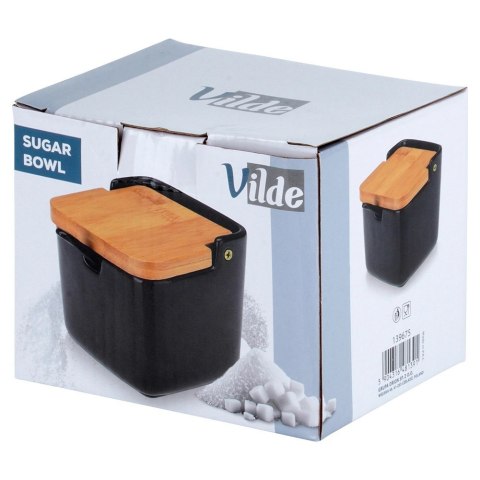 Cukierniczka Cukiernica Z Pokrywką Łyżeczką Ceramiczna Czarna VILDE 250 ml