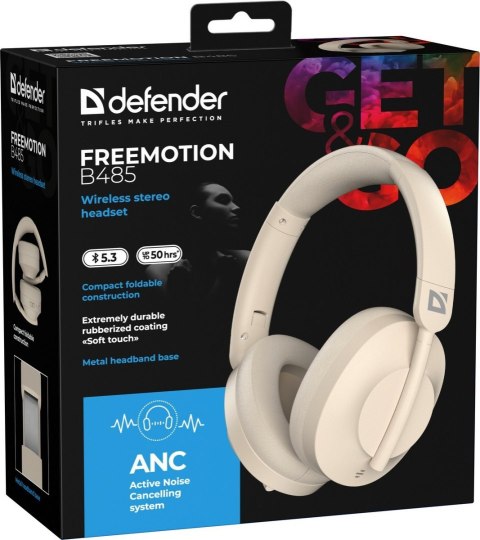 SŁUCHAWKI DEFENDER BLUETOOTH FREEMOTION B485 ANC BEŻOWE