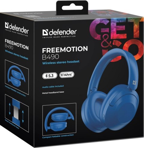 SŁUCHAWKI DEFENDER BLUETOOTH FREEMOTION B490 NIEBIESKIE