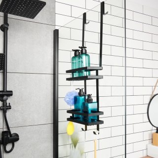 Półka pod prysznic metalowa czarna zawieszana 23x10,5x75 cm