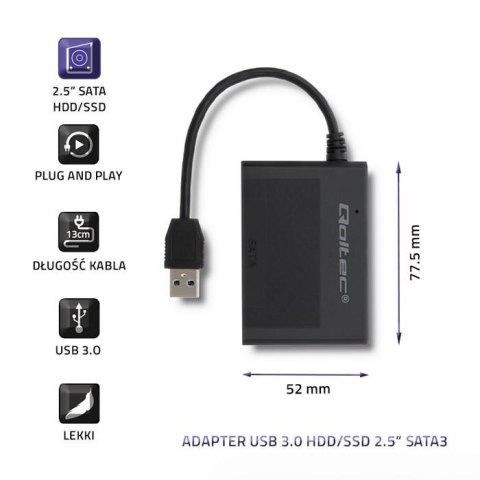 Obudowa Qoltec na dysk HDD/SSD 2.5" SATA3 | USB 3.0 | Czarna Obudowa Qoltec na dysk HDD/SSD 2.5" SATA3 | USB 3.0 | Czarna