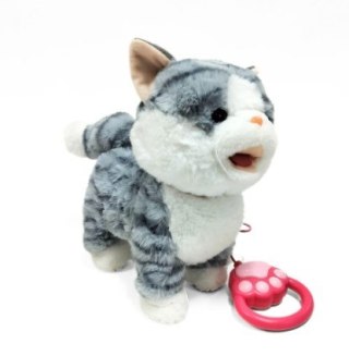 Kotek interaktywny na smyczy miauczy chodzi rusza ogonem szary