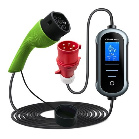 Qoltec Mobilna ładowarka do samochodu elektrycznego EV z regulacją 2w1 Typ2 | 11kW | 400V | Wi-fi | LCD | Przenośna | Wallbox | 