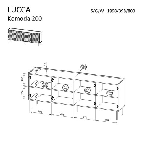 Komoda 4D LUCCA 200x40x80 biały