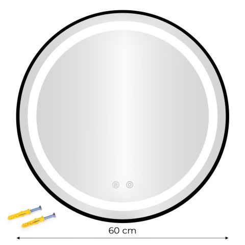 Lustro łazienkowe LED okrągłe ścienne 60 cm 3 barwy włącznik dotykowy regulacja jasności ModernHome