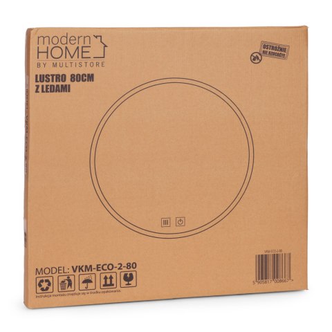 Lustro łazienkowe LED okrągłe ścienne 80 cm 3 barwy włącznik dotykowy regulacja jasności ModernHome