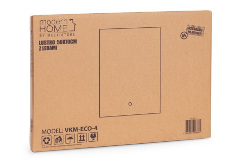 Lustro łazienkowe LED ścienne 50x70 cm 3 barwy włącznik dotykowy ModernHome
