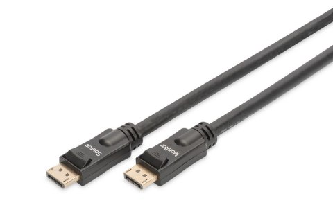 Kabel DisplayPort DIGITUS z zatrzaskami 4K 60Hz UHD Typ DP/DP M/M czarny 20m Kabel DisplayPort DIGITUS z zatrzaskami 4K 60Hz UHD Typ DP/DP M/M czarny 20m