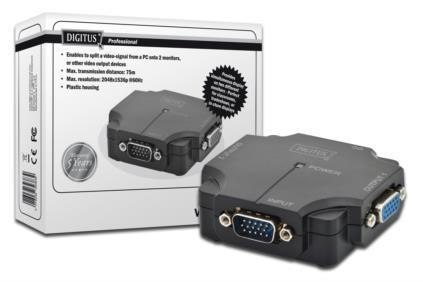 Mini Splitter VGA DIGITUS DS-41120-1 2-portowy, 350MHz 1920x1080p FHD Mini Splitter VGA DIGITUS DS-41120-1 2-portowy, 350MHz 1920x1080p FHD