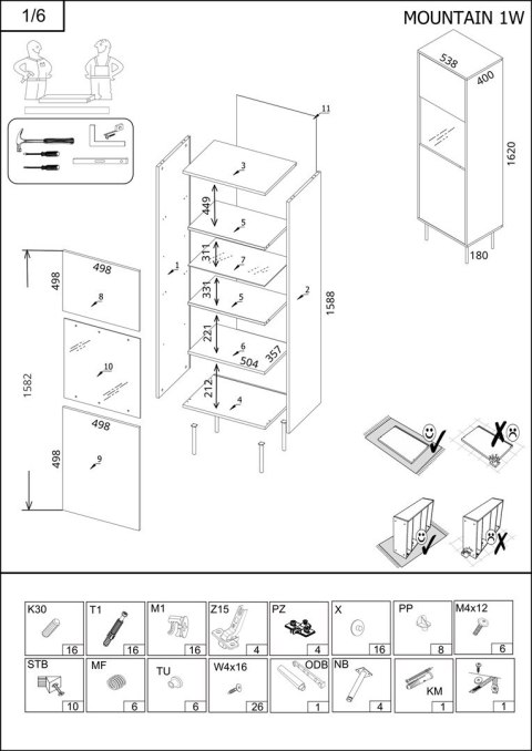 Witryna MOUNTAIN 54x40x180 czarny + złoty
