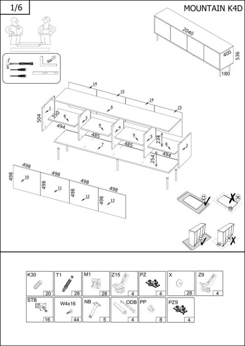 Szafka RTV 4D MOUNTAIN 204x40x55 czarny + złoty