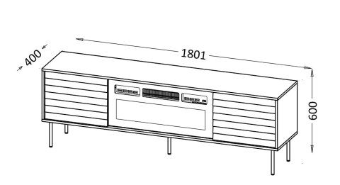 Szafka RTV CORTINA 180x40x60 czarny + kominek czarny