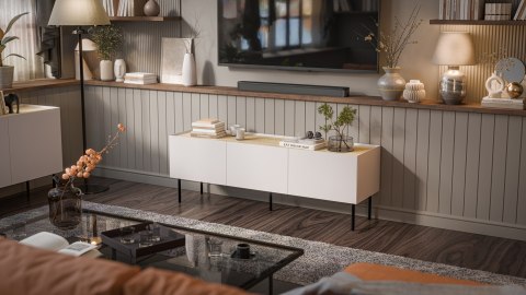 Szafka RTV FELLINI 150x40x52 kaszmir + blat dąb olejowany