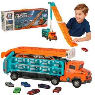 Tor wyścigowy samochodowy laweta transporter 6 el. pomarańczowy