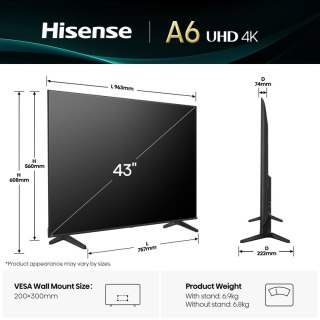 Telewizor 43" Hisense 43A6Q 4K VIDAA Smart OS Al Czarny