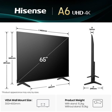 Telewizor 65" Hisense 65A6Q 4K VIDAA Smart OS Czarny