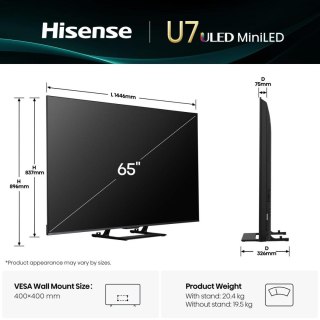 Telewizor 65" Hisense 65U7Q Mini-LED UHD 4K SmartOS Czarny