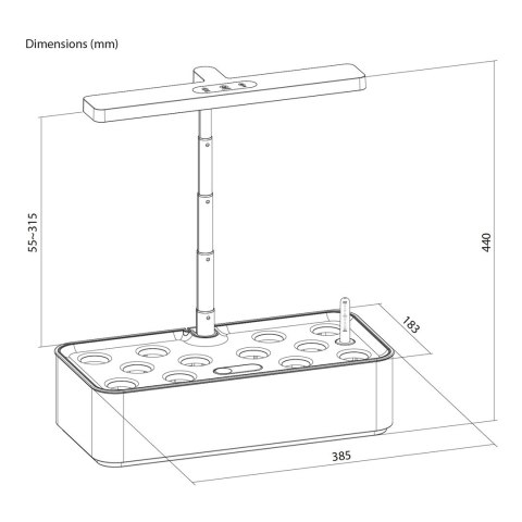 GREENBLUE INTELIGENTNY SYSTEM WEWNĘTRZNEJ UPRAWY ROŚLIN, DONICZKA SMART, POJEMNOŚĆ 4L, NA 12 ROŚLIN, DIODY LED FULL SPECTRUM