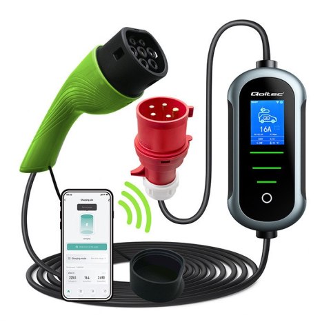 Qoltec Mobilna ładowarka do samochodu elektrycznego EV z regulacją 2w1 Typ2 | 22kW | 400V | Wi-fi | TUYA | SMART LIFE | LCD | Pr