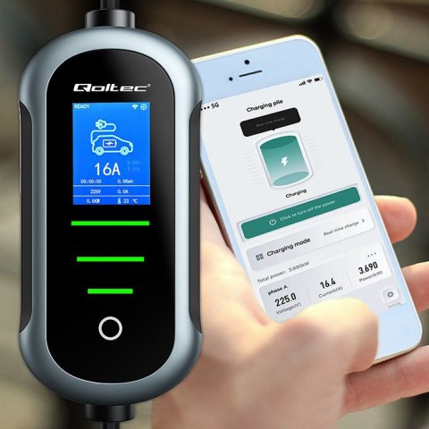 Qoltec Mobilna ładowarka do samochodu elektrycznego EV z regulacją 2w1 Typ2 | 22kW | 400V | Wi-fi | TUYA | SMART LIFE | LCD | Pr