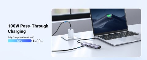 Ugreen Wielofunkcyjny HUB 5w1 USB-C - HDMI 1.4 / 3 x USB-A / USB-C PD 100W CM511 - szary