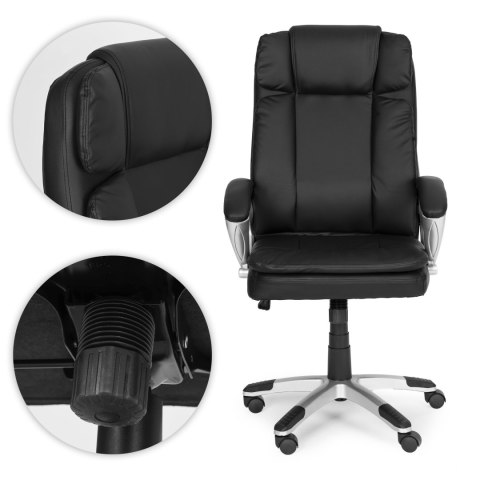 Fotel biurowy obrotowy podwójna tapicerka skóra PU regulacja wysokości czarny ModernHome