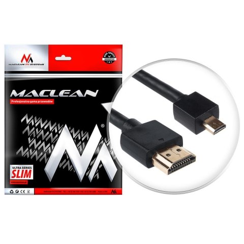 Kabel HDMI A-D Maclean MCTV-721 HDMI 1.4 (M) - microHDMI 1.4 (M) ULTRA SLIM, czarny 1m Kabel HDMI A-D Maclean MCTV-721 HDMI 1.4 (M) - microHDMI 1.4 (M) ULTRA SLIM, czarny 1m