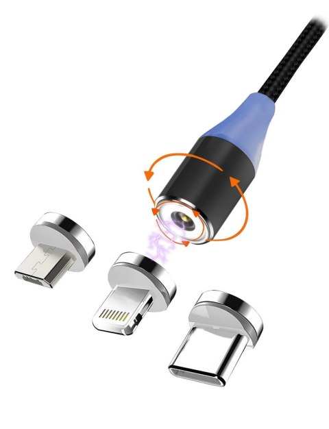 Kabel USB 2.0 Msonic MLU657 3A 3w1 Mircro USB/USB C/Lightning magnetyczny 1m czarny Kabel USB 2.0 Msonic MLU657 3A 3w1 Mircro USB/USB C/Lightning magnetyczny 1m czarny