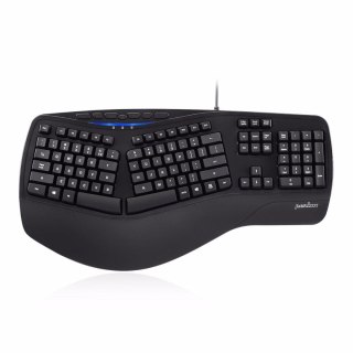 Klawiatura przewodowa Perixx PERIBOARD 312 Backlit, Podświetlana, Ergonomic, 2x hub USB, czarna