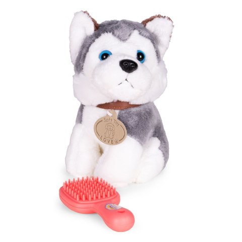 Pluszowy piesek w torebce husky maskotka dla dziecka + szczotka do pielęgnacji