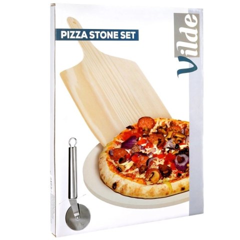 Kamień do pizzy szamotowy z łopatą i nożem 3 el.