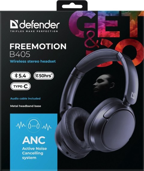 SŁUCHAWKI DEFENDER BLUETOOTH FREEMOTION B405 ANC CZARNE
