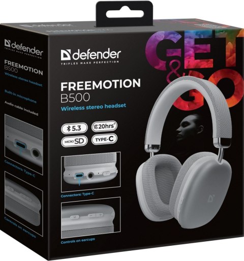 SŁUCHAWKI DEFENDER BLUETOOTH FREEMOTION B500 SREBRNE