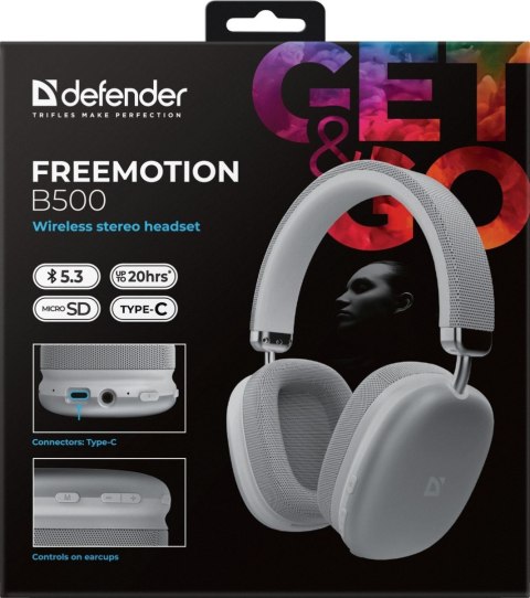 SŁUCHAWKI DEFENDER BLUETOOTH FREEMOTION B500 SREBRNE