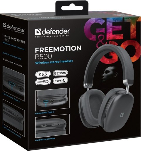 SŁUCHAWKI DEFENDER BLUETOOTH FREEMOTION B500 SZARE