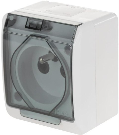 Hermes Gniazdo hermetyczne pojedyncze natynkowe z uziemieniem 16A IP44 z klapką dymną białe GNT 0321-01