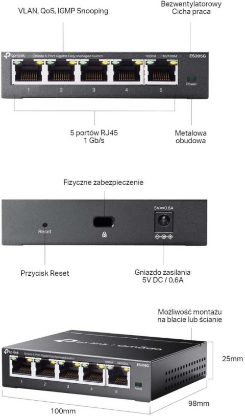 Przełącznik Omada Easy Managed (ES205G)
