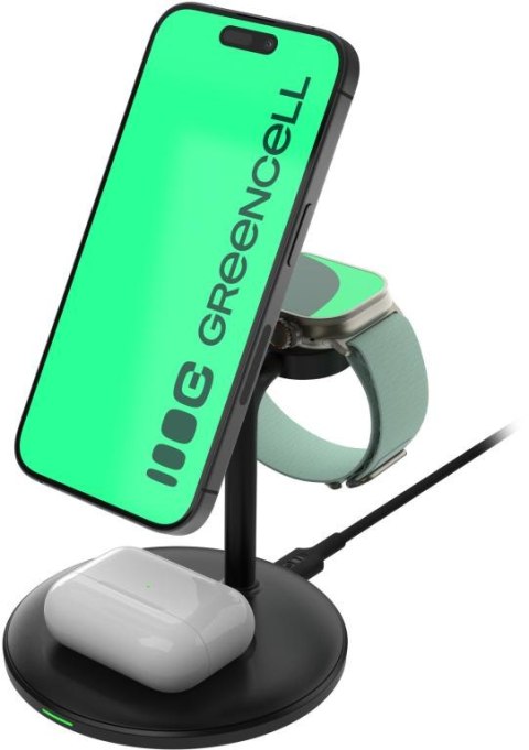 ŁADOWARKA INDUKCYJNA Greencell MagScape 3w1 15W MagSafe IPhone AirPods Apple Watch