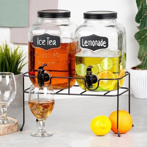 Słój do napojów z kranikiem i stojakiem czarnym 2x4 l 3 el.