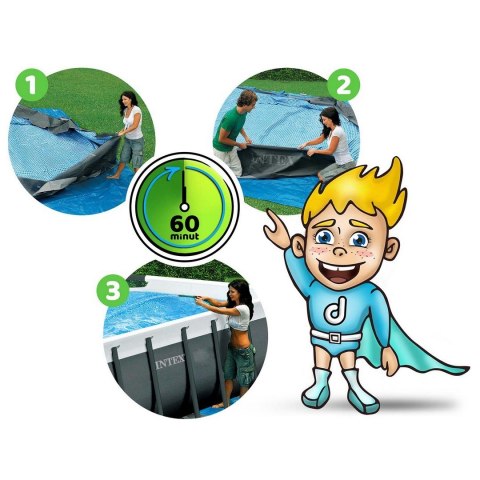 Basen ogrodowy stelażowy 975 x 488 x 132 cm 22w1 INTEX 26378 + hulajnoga GRATIS