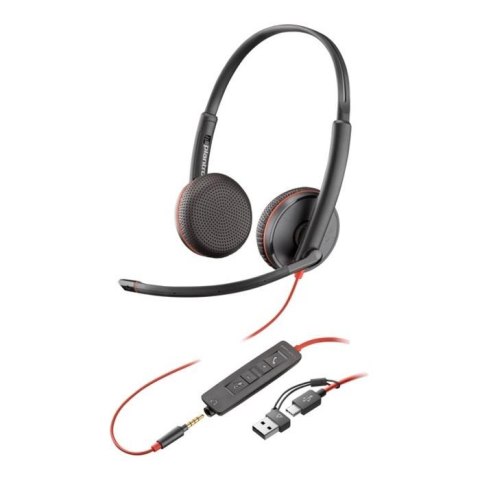 Słuchawki z mikrofonem Poly Blackwire 3225 Stereo USB-C + 3,5mm jack + adapter USB-C/A czarne