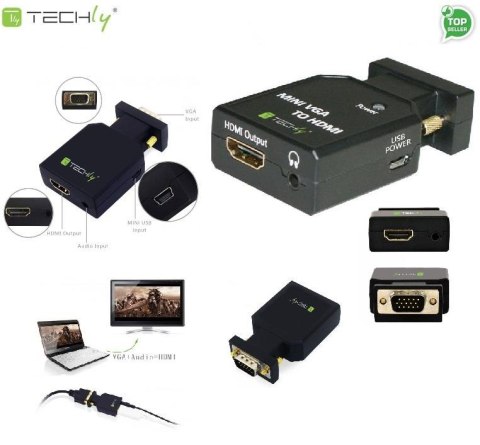Adapter Techly IDATA VGA-HDMINI VGA+Audio Jack 3,5mm na HDMI 1080p Adapter Techly IDATA VGA-HDMINI VGA+Audio Jack 3,5mm na HDMI 1080p