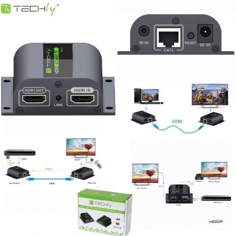 Extender HDMI Techly EX-HL21D po skrętce Cat. 6/6a/7, do 60m, Full HD z IR, czarny IDATA Extender HDMI Techly EX-HL21D po skrętce Cat. 6/6a/7, do 60m, Full HD z IR, czarny IDATA