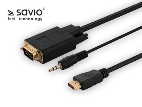 Kabel HDMI Savio CL-104 19pin męski - VGA męski 1,8m Kabel HDMI Savio CL-104 19pin męski - VGA męski 1,8m