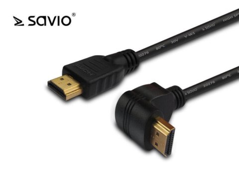 Kabel HDMI Savio CL-108 1,5m, OFC, 4K, czarny, złote końcówki, v2.0, kątowy Kabel HDMI Savio CL-108 1,5m, OFC, 4K, czarny, złote końcówki, v2.0, kątowy