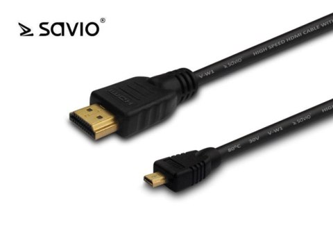 Kabel HDMI - micro HDMI Savio CL-39 1m czarny, złote k. v1.4 Kabel HDMI - micro HDMI Savio CL-39 1m czarny, złote k. v1.4