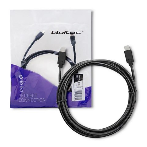 Kabel USB Qoltec 3.1 typ C męski | USB 3.1 typ C męski | 2m | Czarny