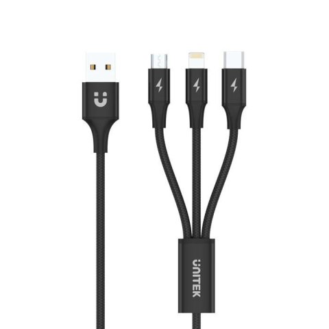 Kabel USB Unitek C14049BK USB 3 w 1 czarny (microUSB, Lightning, USB-C) Kabel USB Unitek C14049BK USB 3 w 1 czarny (microUSB, Lightning, USB-C)